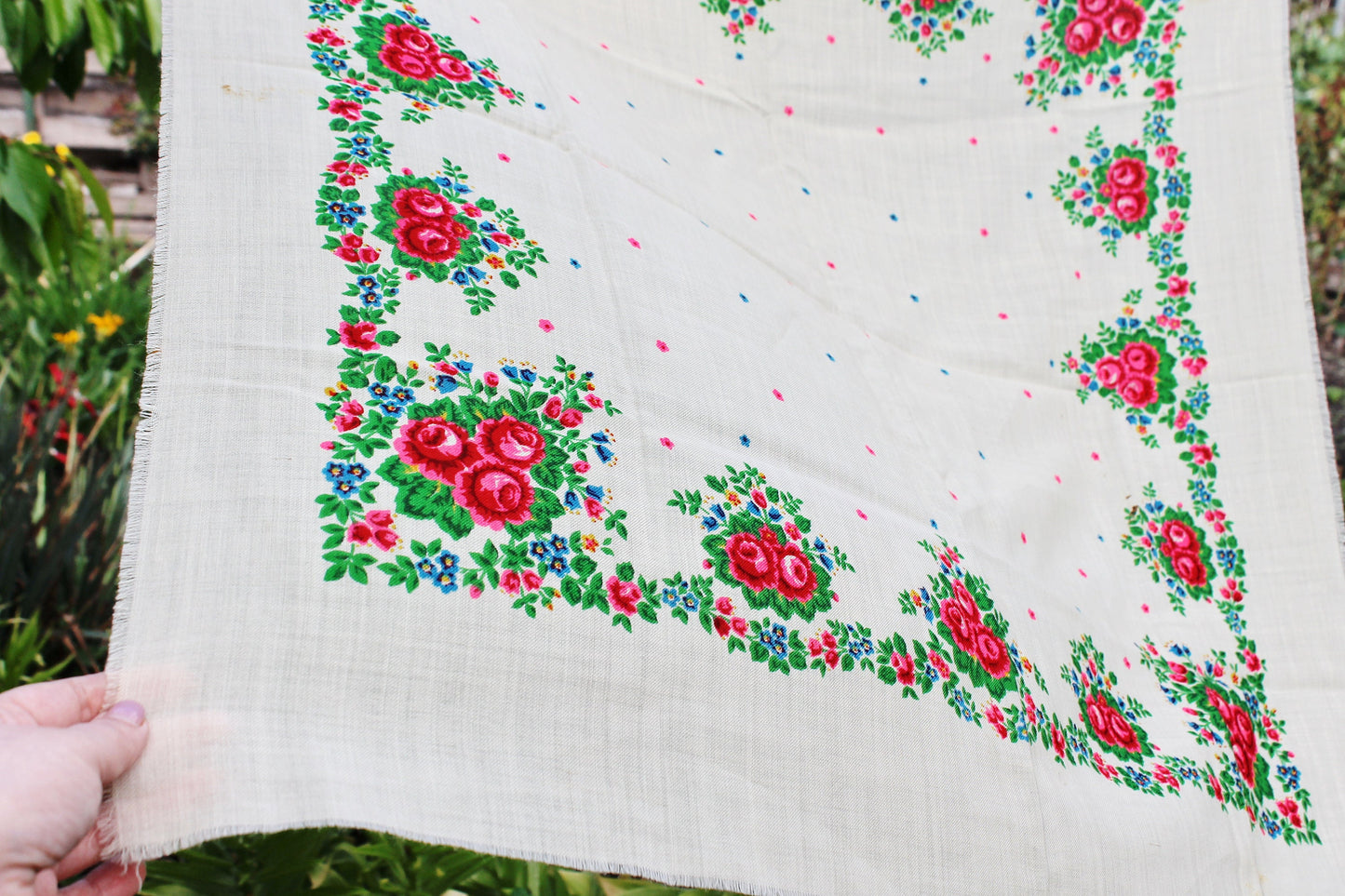 Beautiful unused roses wool head scarf - 32 inch - Soviet vintage-made in USSR - Babushka's head scarf - 1970s - Gypsy Shawl, Ethnic Scarf