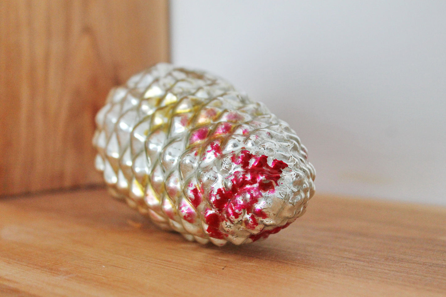Pine Cone BIG Christmas tree toy decoration 6 inch - White - Soviet vintage - Christmas - New Year Glass Ornament, Made in USSR - 1970s