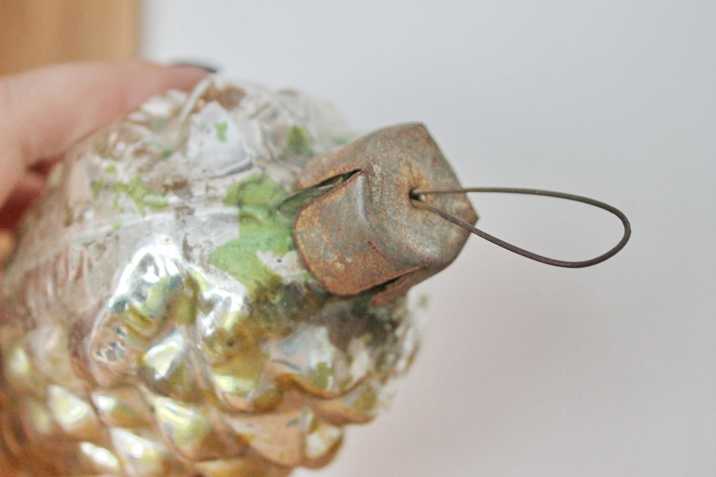 Pine Cone BIG Christmas tree toy decoration 6 inch - White - Soviet vintage - Christmas - New Year Glass Ornament, Made in USSR - 1970s