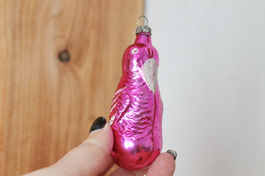 Parrot, bird (pink) Christmas tree toy decoration 3.5 inches - Christmas - New Year Glass Ornament, Made in USSR - 1970s