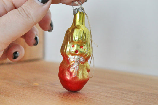 A Girl - Christmas tree toy decoration - 3 inches - Girl toy Soviet vintage - Christmas - New Year Glass Ornament, Made in USSR - 1970s