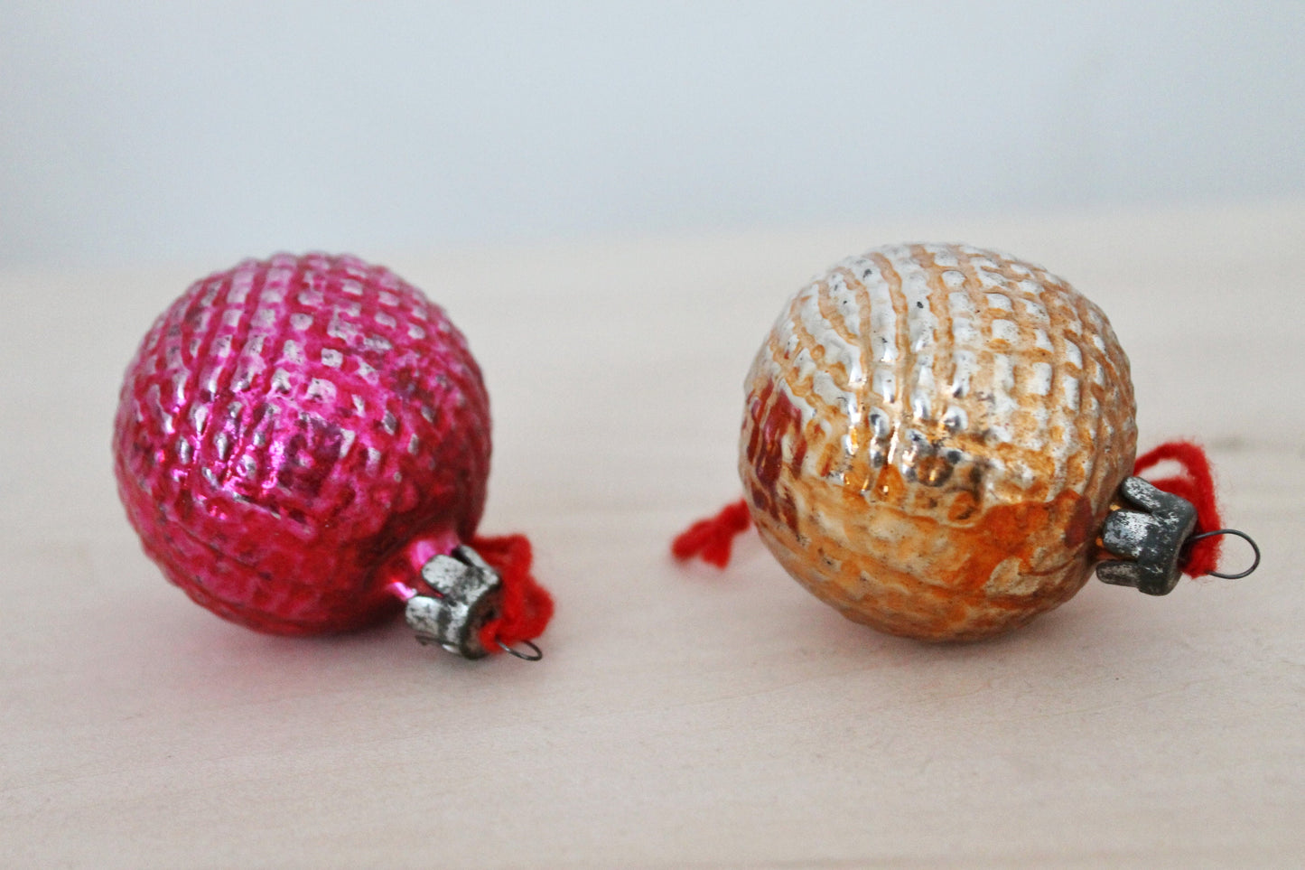 Christmas tree balls ornament 1.6 inches - Set of two - Soviet vintage - Christmas - New Year Glass Ornament, Made in USSR - 1970s