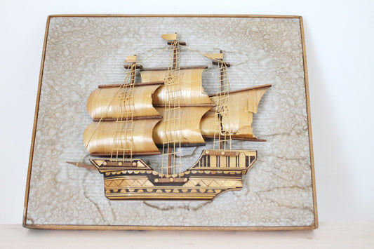 Boat - vintage wall hanging picture - Decorative panel - Sailboat - made in USSR - Odesa - 1974
