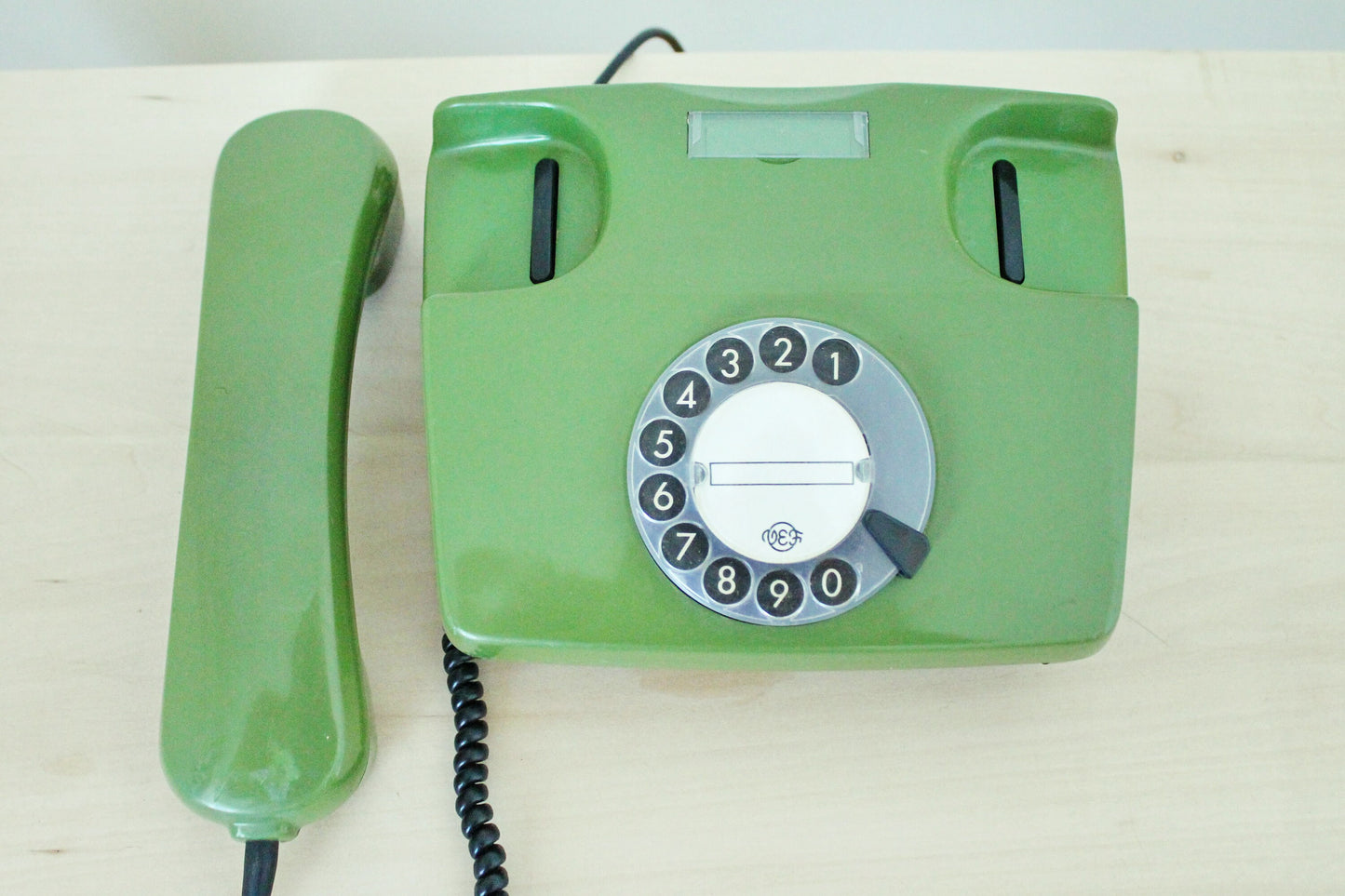 Vintage Soviet rotary green telephone - circle dial rotary phone - vintage phone - Old Dial Desk Phone