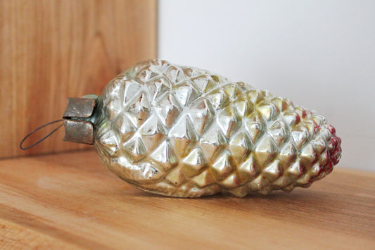 Pine Cone BIG Christmas tree toy decoration 6 inch - White - Soviet vintage - Christmas - New Year Glass Ornament, Made in USSR - 1970s
