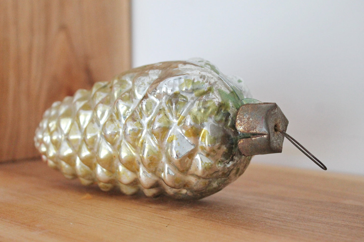 Pine Cone BIG Christmas tree toy decoration 6 inch - White - Soviet vintage - Christmas - New Year Glass Ornament, Made in USSR - 1970s