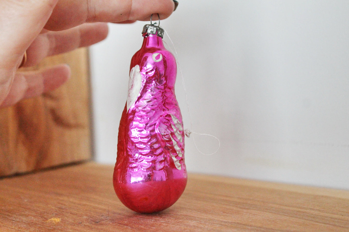 Parrot, bird (pink) Christmas tree toy decoration 3.5 inches - Christmas - New Year Glass Ornament, Made in USSR - 1970s