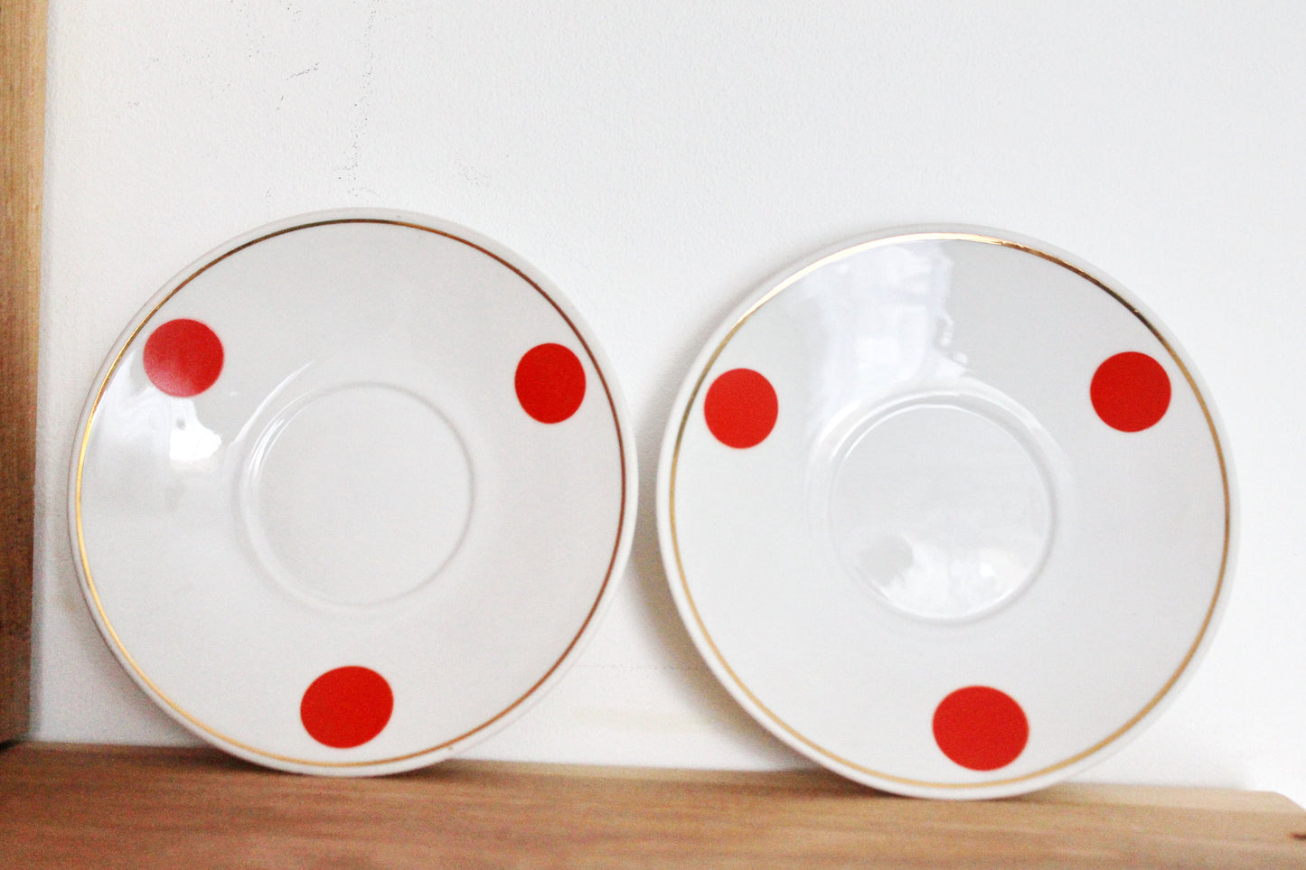 Set of two soviet polka dot vintage saucers - vintage USSR ceramic rare saucers from servise - Dovbysky Porcelain Factory - 1970s