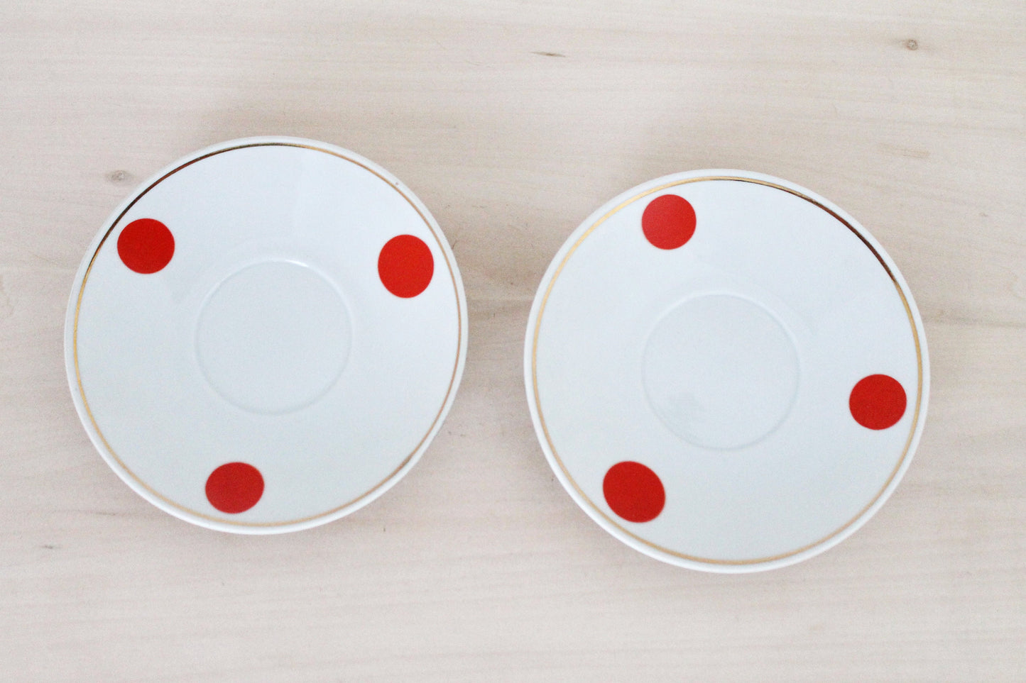 Set of two soviet polka dot vintage saucers - vintage USSR ceramic rare saucers from servise - Dovbysky Porcelain Factory - 1970s