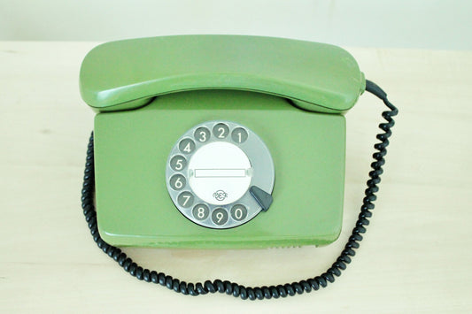 Vintage Soviet rotary green telephone - circle dial rotary phone - vintage phone - Old Dial Desk Phone