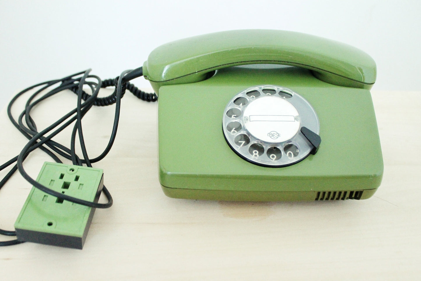 Vintage Soviet rotary green telephone - circle dial rotary phone - vintage phone - Old Dial Desk Phone