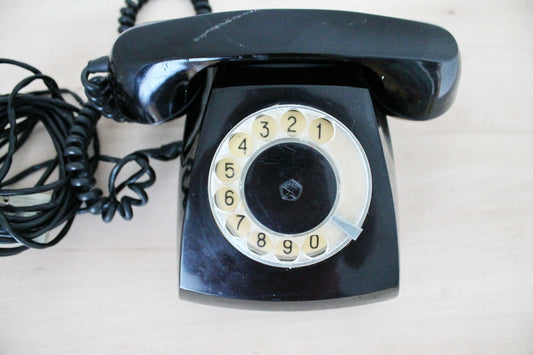 Vintage rotary black telephone from USSR - circle dial rotary phone - vintage phone - Old Dial Desk Phone