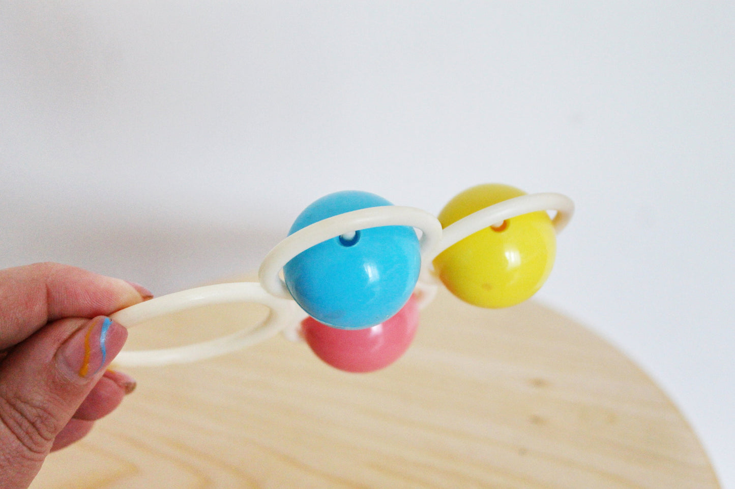 Soviet vintage baby rattle 5 inches with three bubbles - soviet toy - vintage toy - vintage rattle - Soviet Union toy - USSR rattle - 1970s