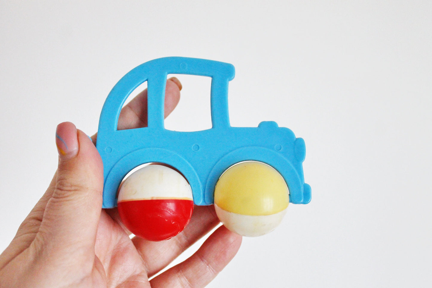 Soviet vintage baby car-rattle red or blue 3.9 inches - soviet toy - vintage toy - vintage rattle - Soviet Union toy - USSR rattle - 1970s