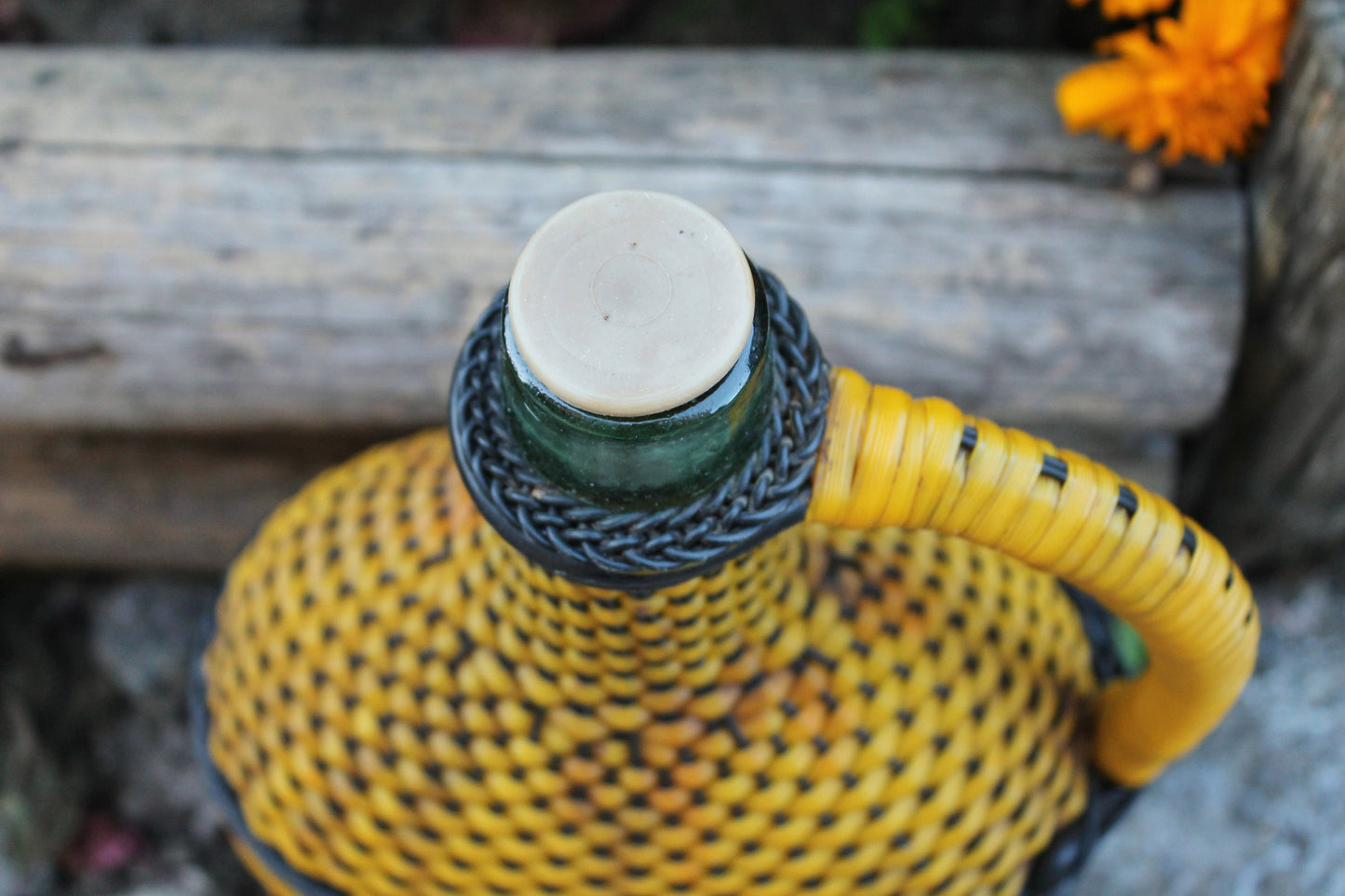 Wicker bottle - 14 inches - Vintage Rustic Soviet Wicker Demijohn Wine Bottle - Brandy glass bottle - made in USSR