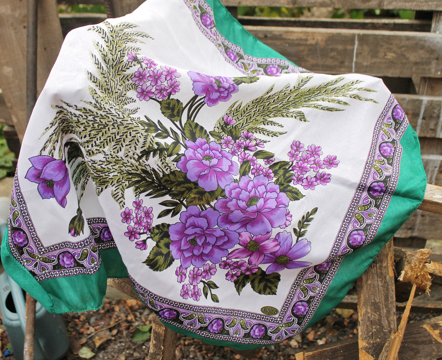 Beautiful floral head scarf - 26 inch - vintage-made in Ukraine - Babushka's head scarf - 1990s - Gypsy Shawl, Ethnic Scarf