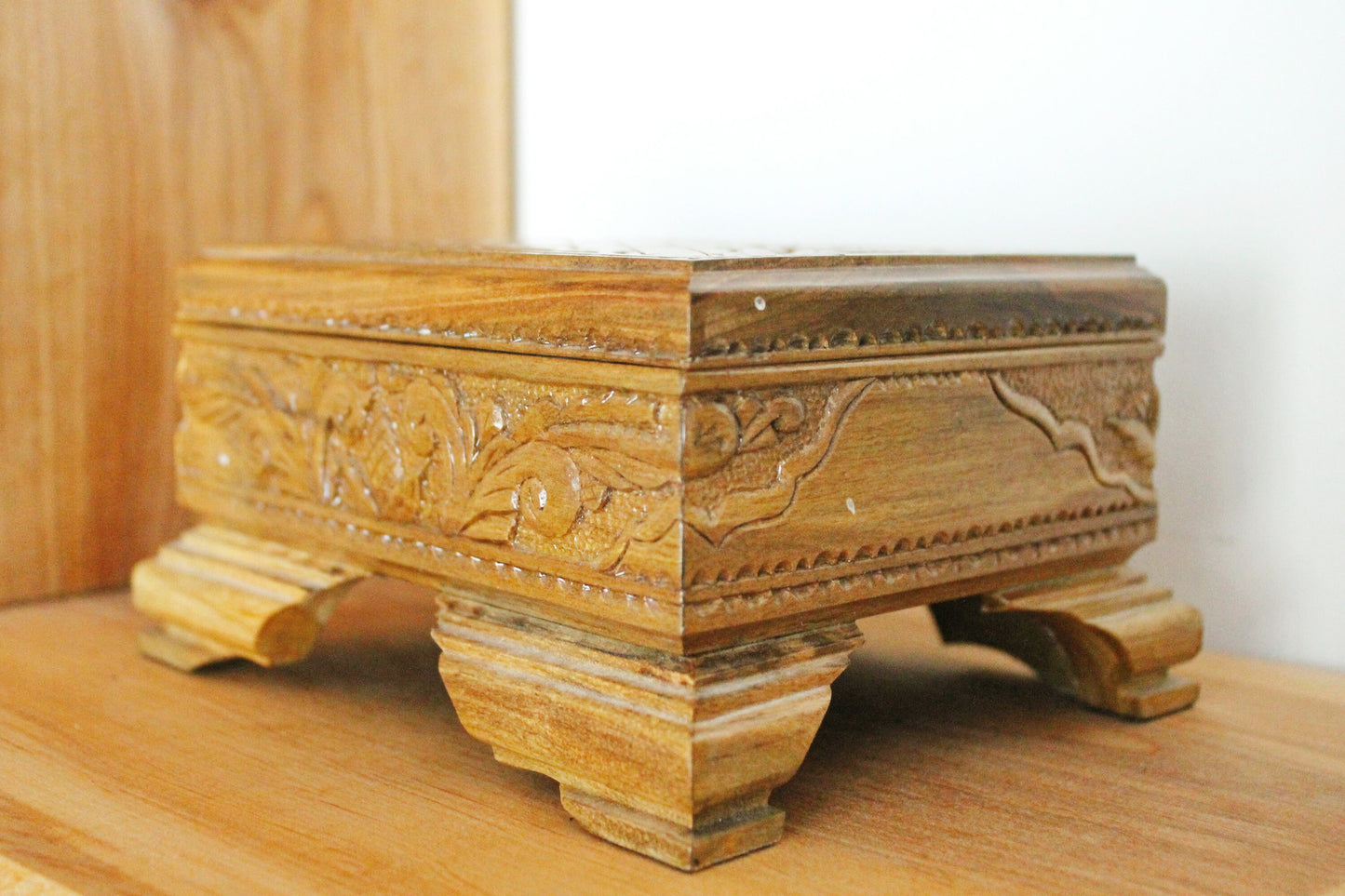 Vintage carved lacquer wooden box - made in Ukraine USSR vintage jewelry box - 1970s