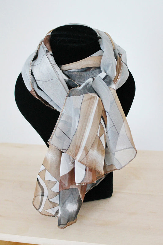 Beautiful chiffon scarf - 50 inches - vintage-made in Ukraine - 1990s - Gypsy Shawl - Sheer Floral Head Scarf - Chiffon Neck Scarf
