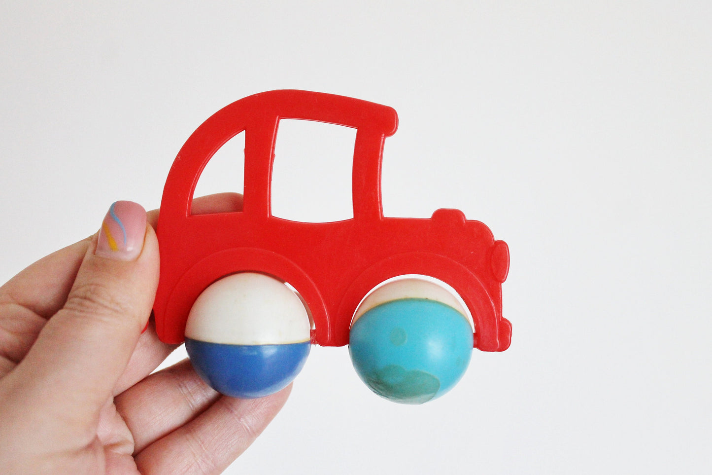Soviet vintage baby car-rattle red or blue 3.9 inches - soviet toy - vintage toy - vintage rattle - Soviet Union toy - USSR rattle - 1970s