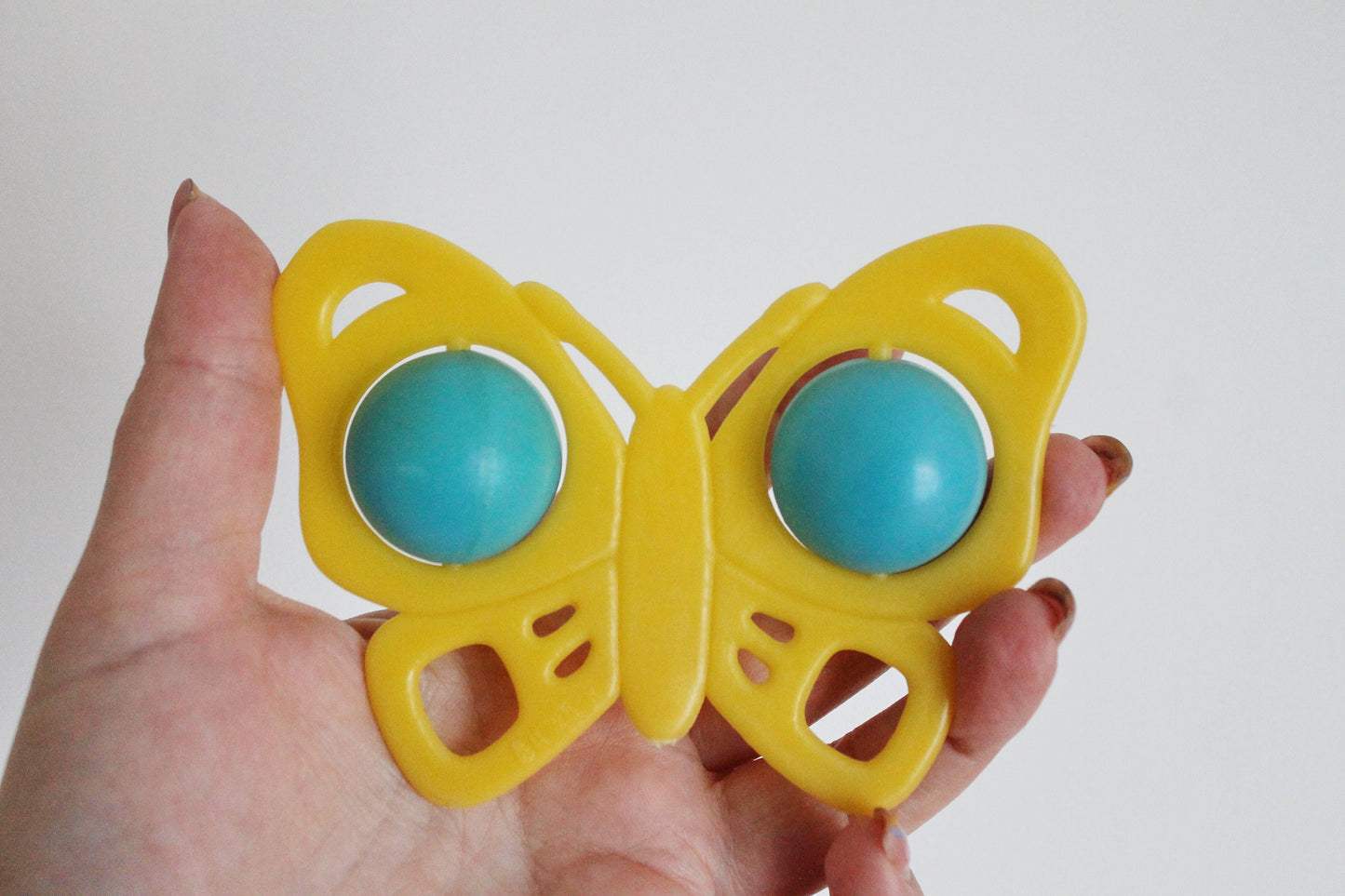 Soviet vintage baby rattle - Butterfly yellow - 4.4 inches - soviet toy - vintage rattle - Soviet Union toy - USSR rattle - 1970s