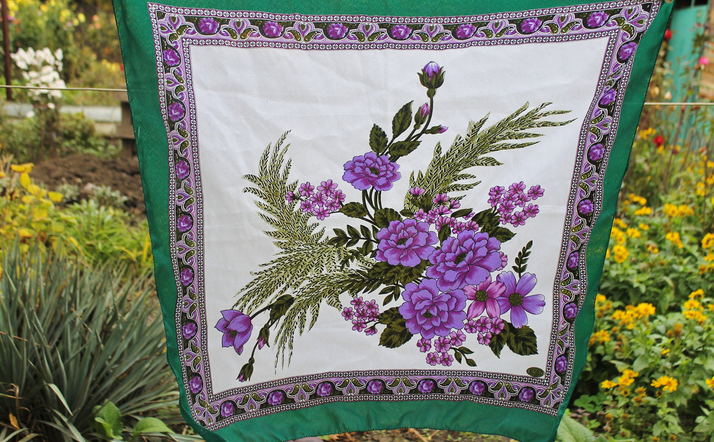 Beautiful floral head scarf - 26 inch - vintage-made in Ukraine - Babushka's head scarf - 1990s - Gypsy Shawl, Ethnic Scarf