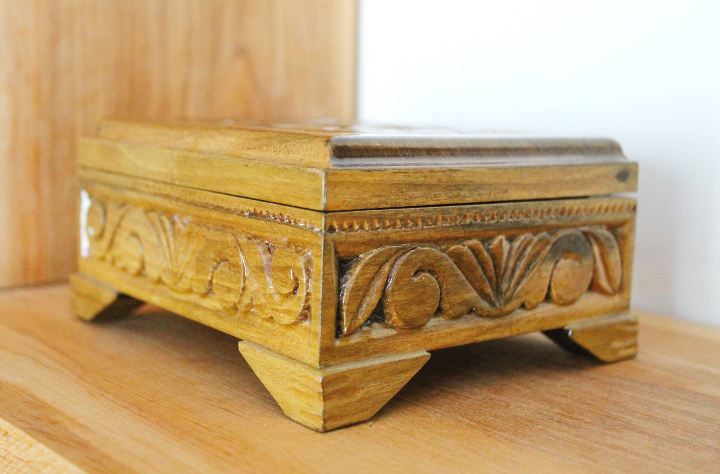 Vintage carved lacquer wooden box - made in Ukraine vintage jewelry box - 1970s