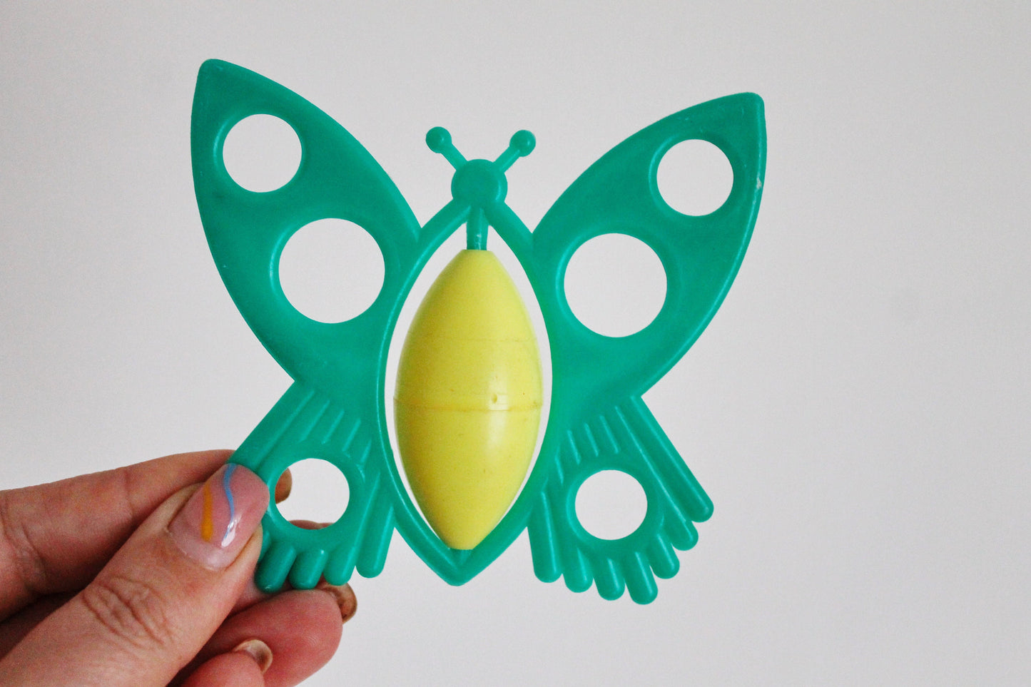 Soviet vintage green baby rattle - Butterfly - 3.8 inches - soviet toy - vintage rattle - Soviet Union toy - USSR rattle - 1970s