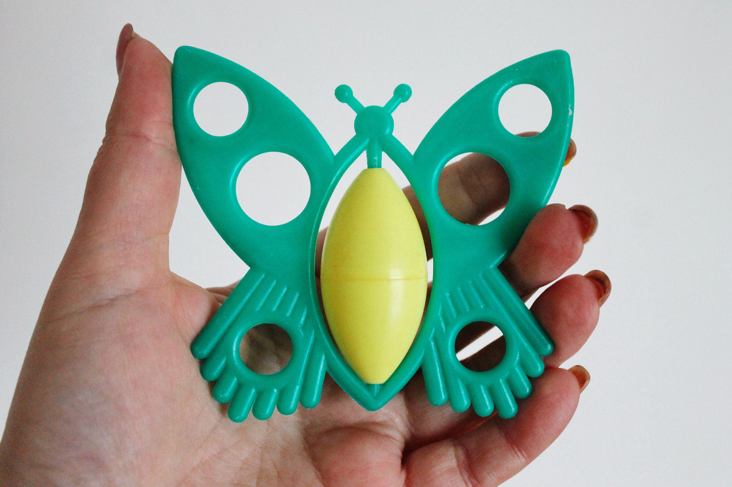 Soviet vintage green baby rattle - Butterfly - 3.8 inches - soviet toy - vintage rattle - Soviet Union toy - USSR rattle - 1970s