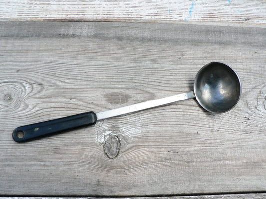 Vintage Ace Ladle Stainless Kitchen Utensil - Short Black Handle. Made in USSR. 1970s