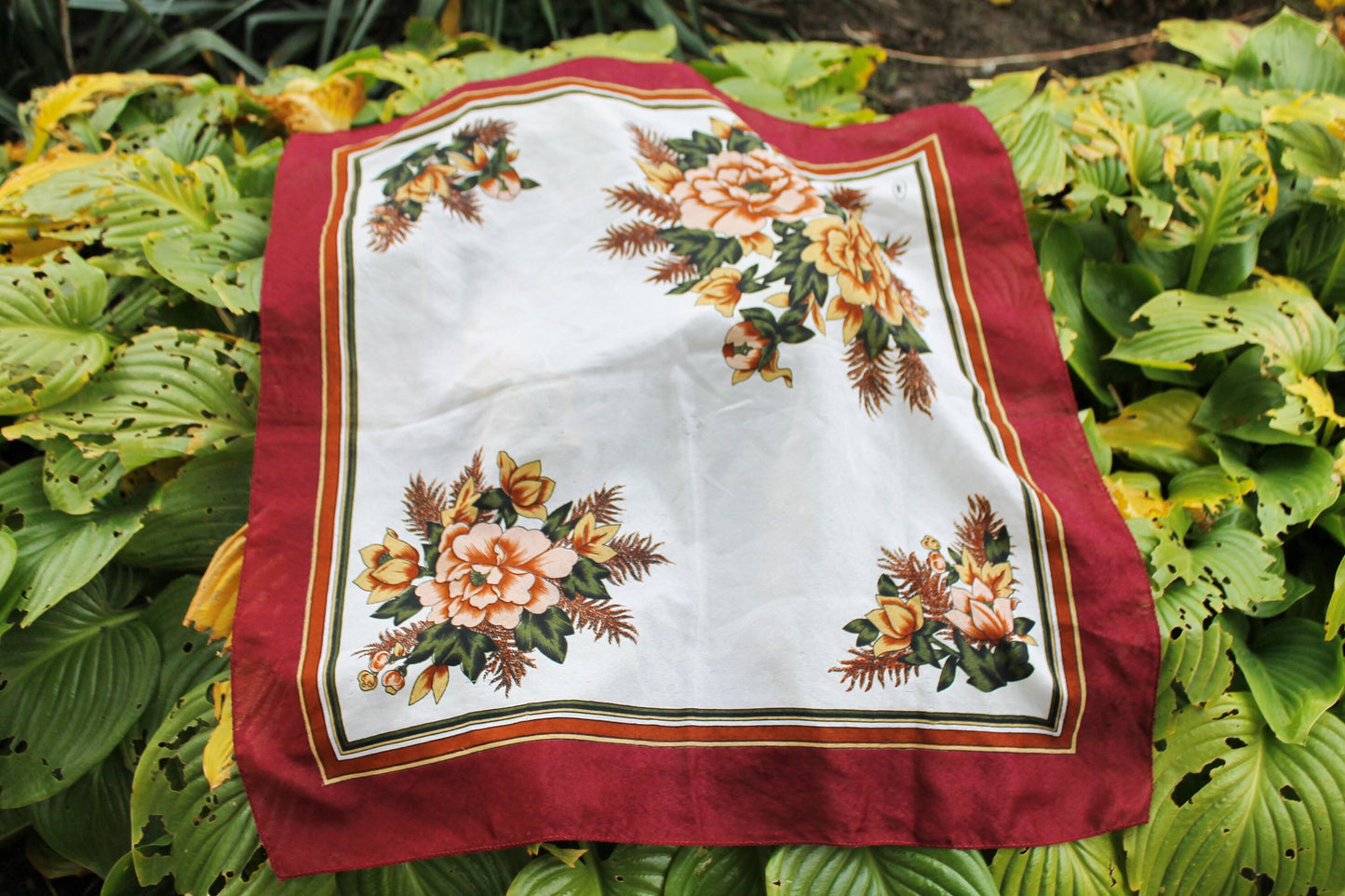 Beautiful floral brown head scarf - 26 inch - vintage-made in Ukraine - Babushka's head scarf - 1990s - Gypsy Shawl, Ethnic Scarf
