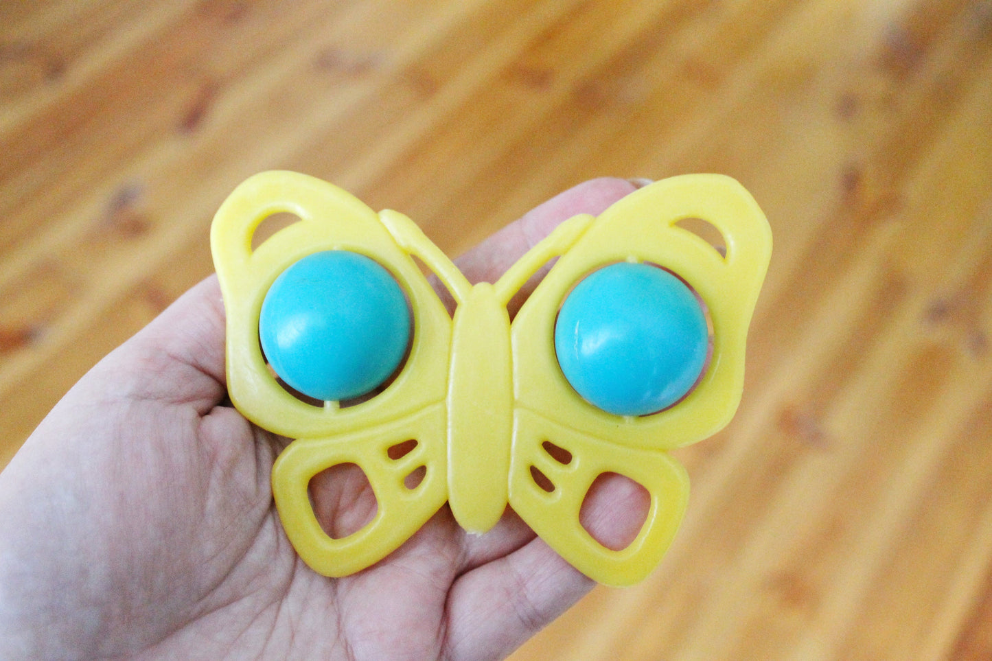 Soviet vintage baby rattle - Butterfly yellow - 4.4 inches - soviet toy - vintage rattle - Soviet Union toy - USSR rattle - 1970s