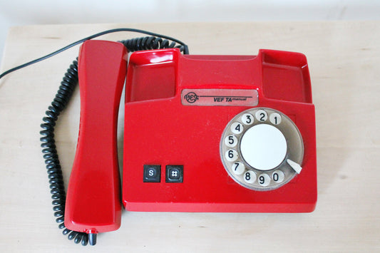 Vintage Soviet red rotary telephone 8 inches - circle dial rotary phone - vintage phone - Old Dial Desk Phone
