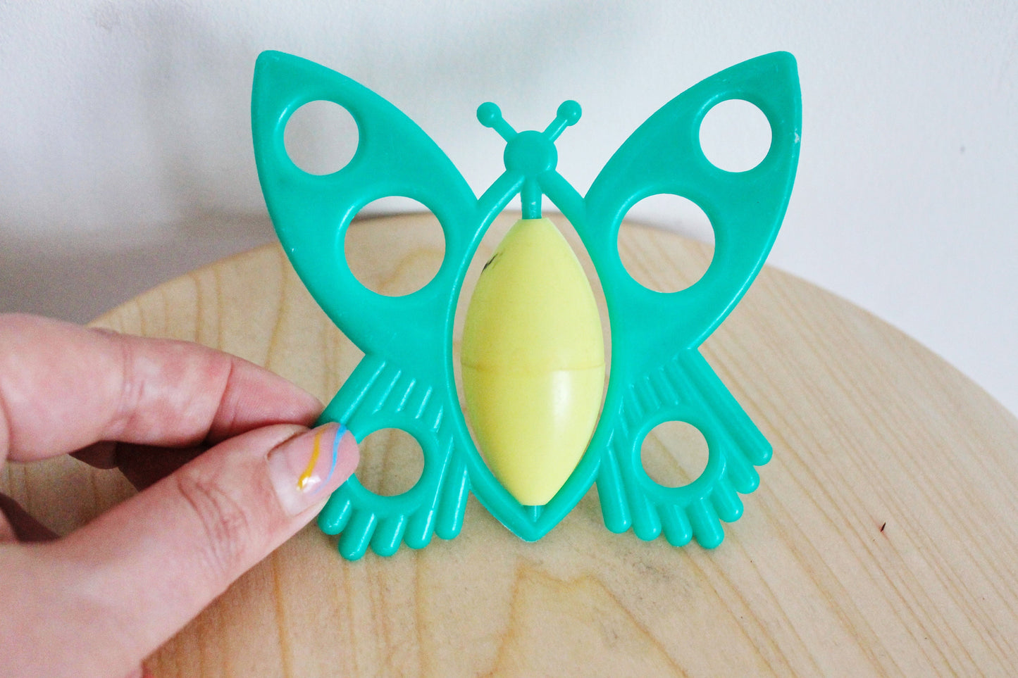 Soviet vintage green baby rattle - Butterfly - 3.8 inches - soviet toy - vintage rattle - Soviet Union toy - USSR rattle - 1970s