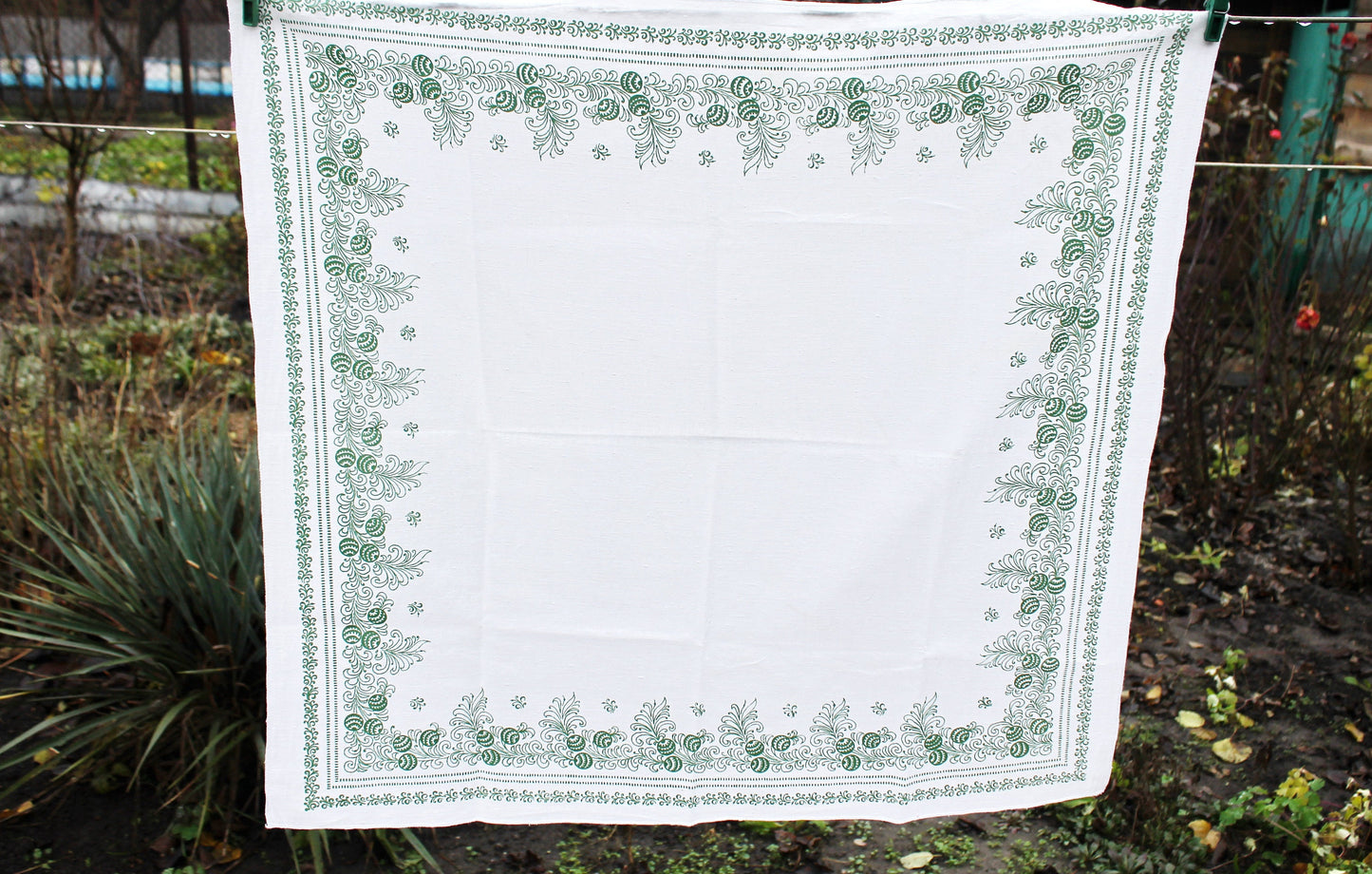 Soviet vintage floral head scarf with green ornament 30 inches - made in USSR - Babushka's head scarf - 1970s - Gypsy Shawl - Ethnic Scarf