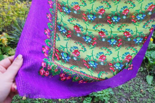 Beautiful purple floral wool head scarf - 30 inch - Soviet vintage-made in USSR  - Babushka's head scarf - 1980s - Gypsy Shawl, Ethnic Scarf