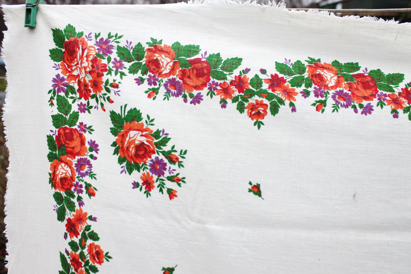 Beautiful roses cotton head scarf - 37 inch - Soviet vintage-made in USSR - Babushka's head scarf - 1970s