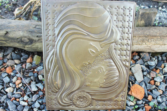 Wall stamping picture "Mother with child" - USSR chased wall plaque - brass stamping panel - vintage wall decor - 1980s