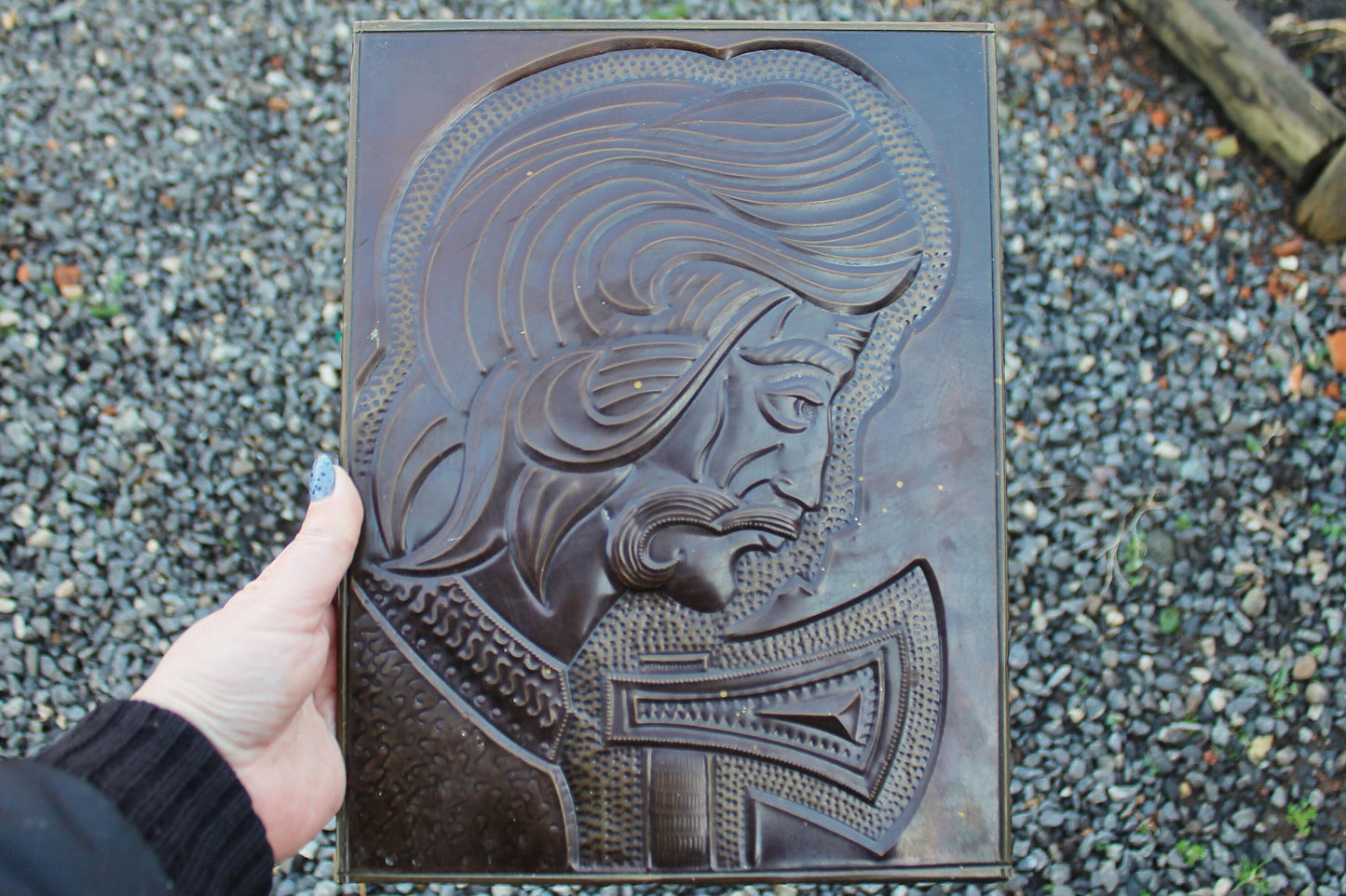 Wall stamping picture "Hutsul with Bartka" - USSR chased wall plaque - brass stamping panel - vintage wall decor - 1980s