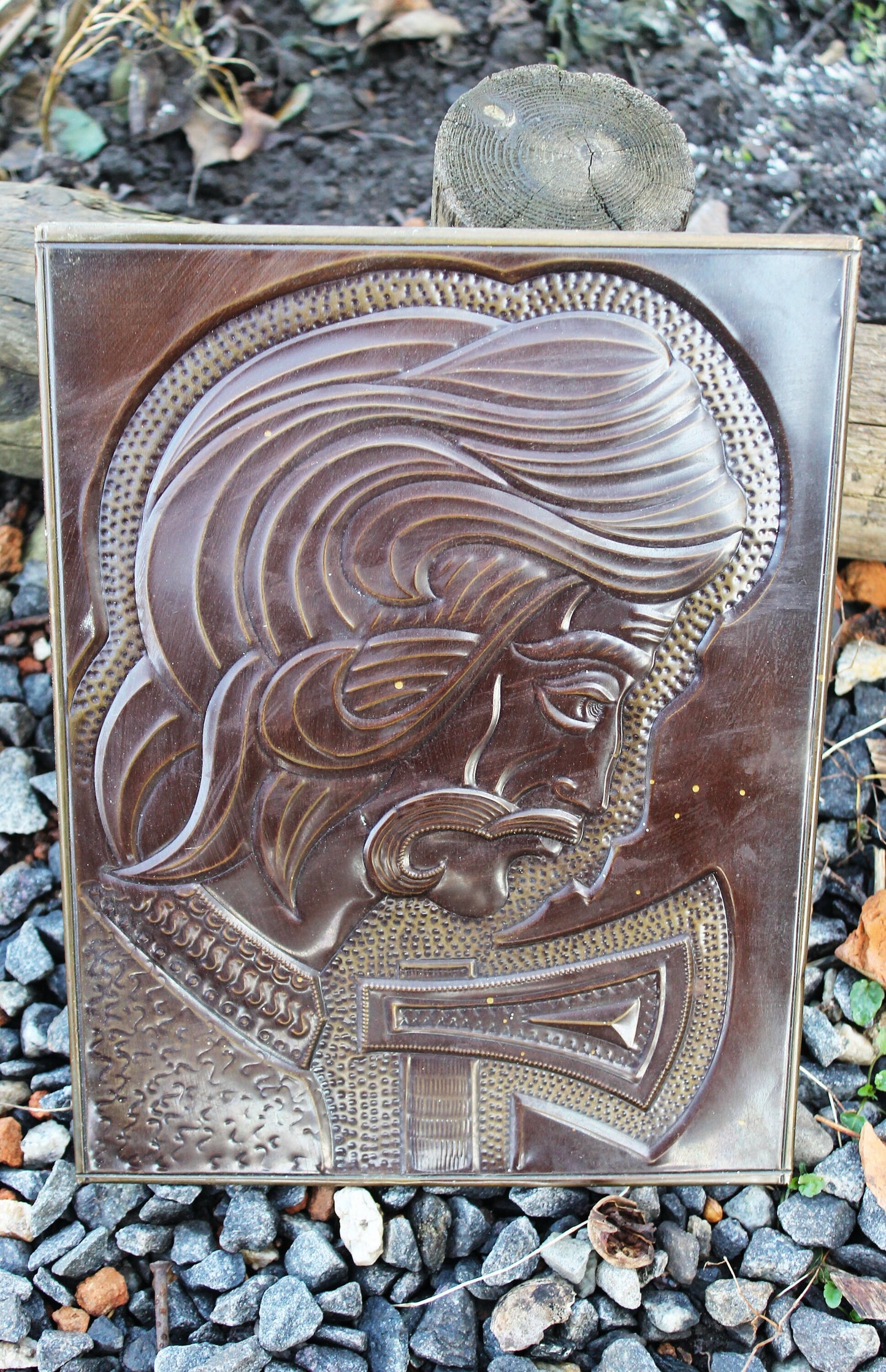 Wall stamping picture "Hutsul with Bartka" - USSR chased wall plaque - brass stamping panel - vintage wall decor - 1980s