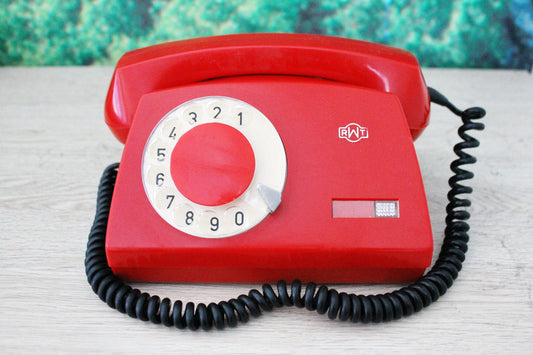 Vintage Soviet red rotary telephone - 7.1 inches- circle dial rotary phone - vintage phone - made in Poland