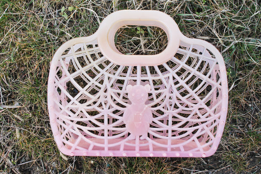 Vintage pink kids basket 10 inches - Go shopping - Made in USSR - Vintage home bag - Plastic basket - Picnic basket - reusable bag - 1970s