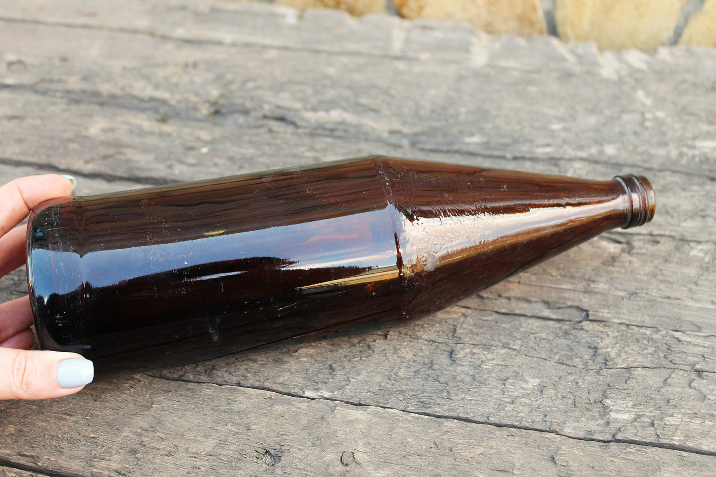 Vintage brown glass vine bottle - 12 inches - Soviet Glass Wine Bottle - USSR made bottle - 1960-1970s