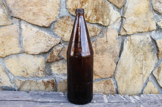 Vintage brown glass vine bottle - 12 inches - Soviet Glass Wine Bottle - USSR made bottle - 1960-1970s