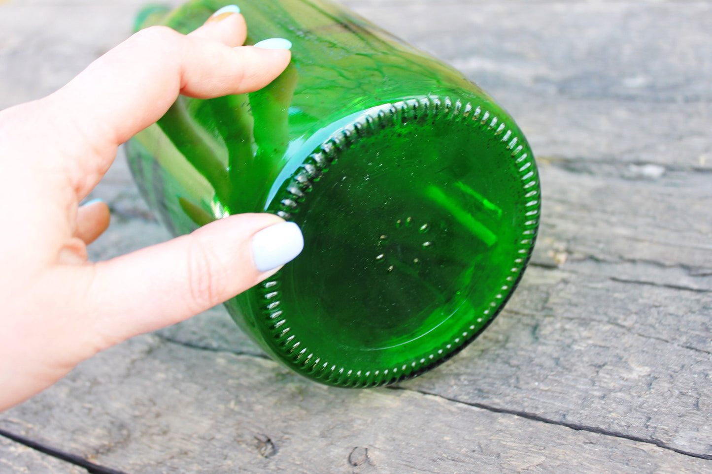 Vintage green glass vine bottle - 12 inches - Soviet Glass Wine Bottle - USSR made bottle - 1960-1970s