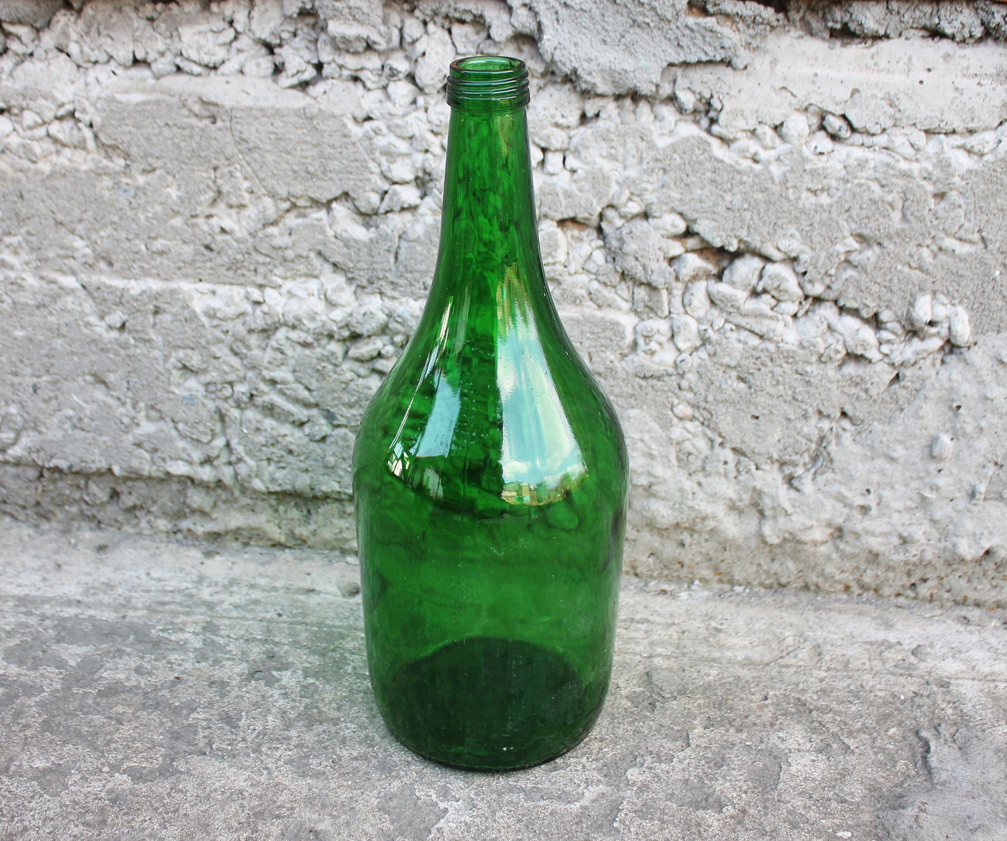 Vintage green glass vine bottle - 12 inches - Soviet Glass Wine Bottle - USSR made bottle - 1960-1970s