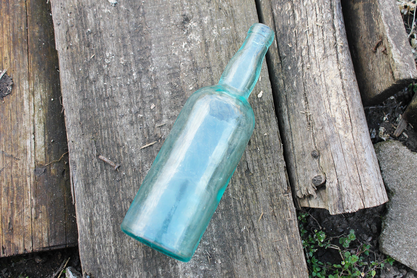 Vintage blue glass vine, vodka bottle - 9.8 inches - Soviet Glass Bottle - USSR made bottle - 1960-1970s