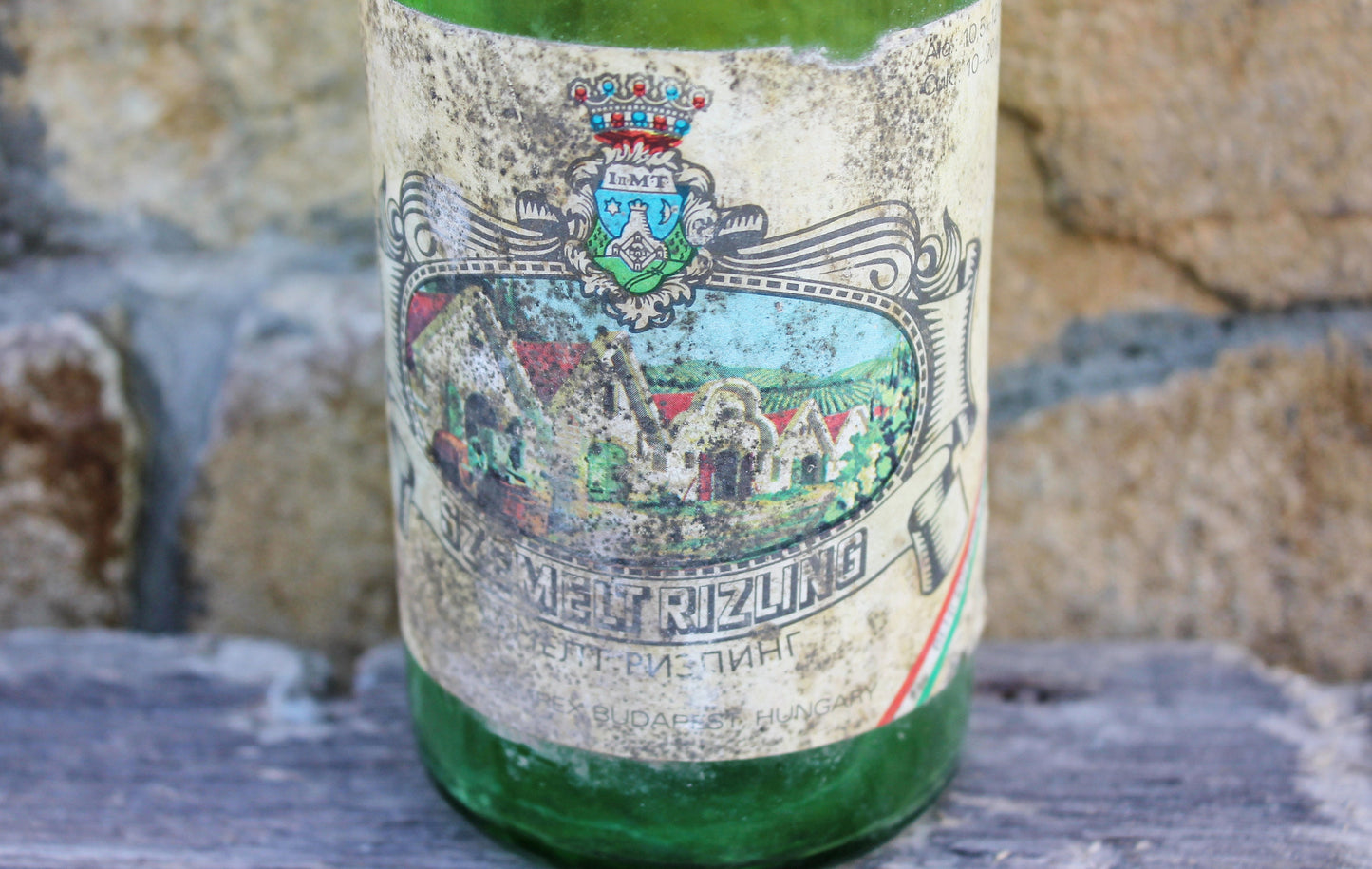 Vintage Hungarian green glass vine bottle - 12 inches - Vintage Glass Wine Bottle - 1980s