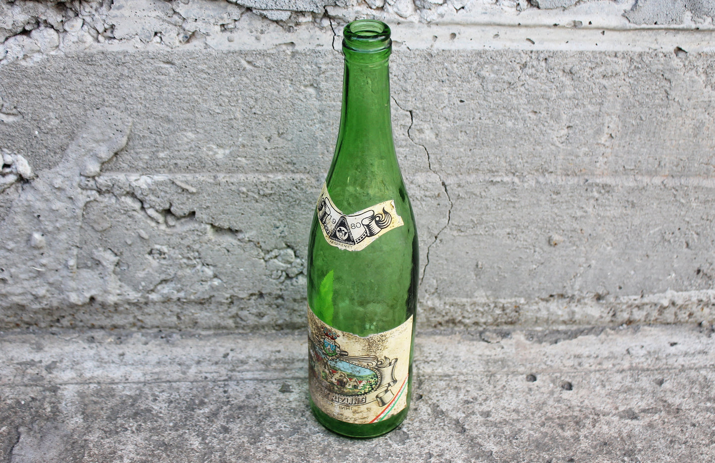 Vintage Hungarian green glass vine bottle - 12 inches - Vintage Glass Wine Bottle - 1980s