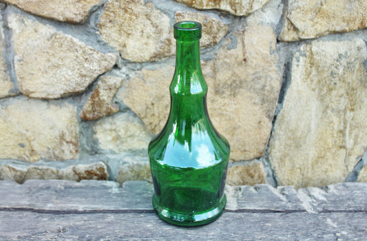 Vintage green glass vine bottle - 9 inches - Soviet Glass Wine Bottle - USSR made bottle - 1960-1970s