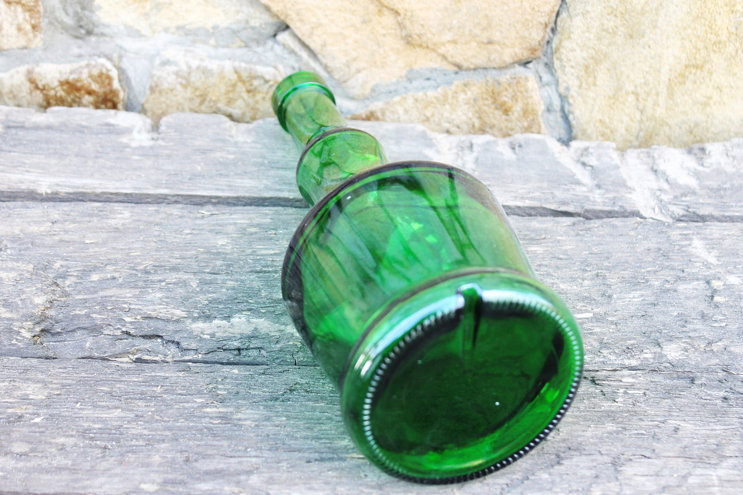 Vintage green glass vine bottle - 9 inches - Soviet Glass Wine Bottle - USSR made bottle - 1960-1970s